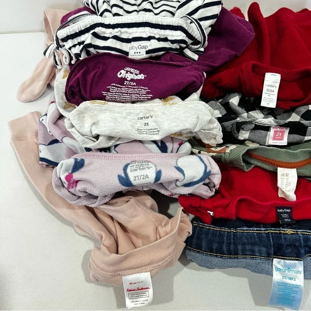 Bundle Lot of 10 Piece Size 2 Toddler Carter's Baby Clothing Tops And Bottom PJ